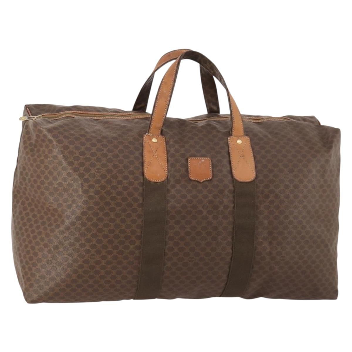 CELINE Macadam Canvas Boston Bag PVC Leather Brown Gold Auth 180687