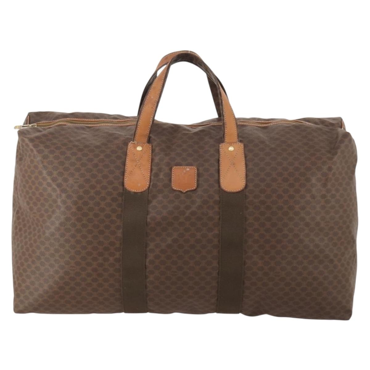 CELINE Macadam Canvas Boston Bag PVC Leather Brown Gold Auth 180687
