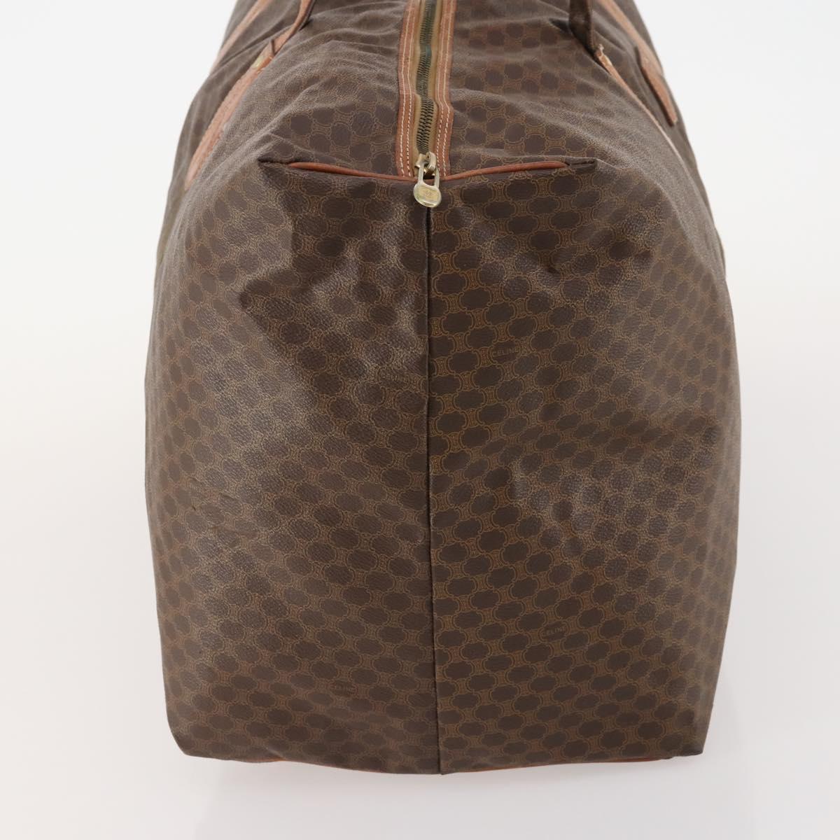 CELINE Macadam Canvas Boston Bag PVC Leather Brown Gold Auth 180687