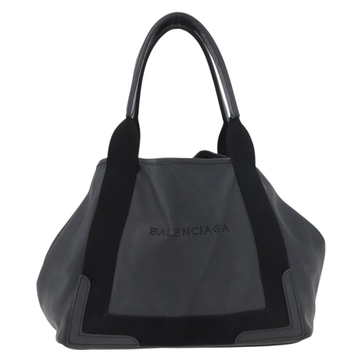 BALENCIAGA Navy Kabas S Tote Bag Leather Black Silver 339933 Auth 180690