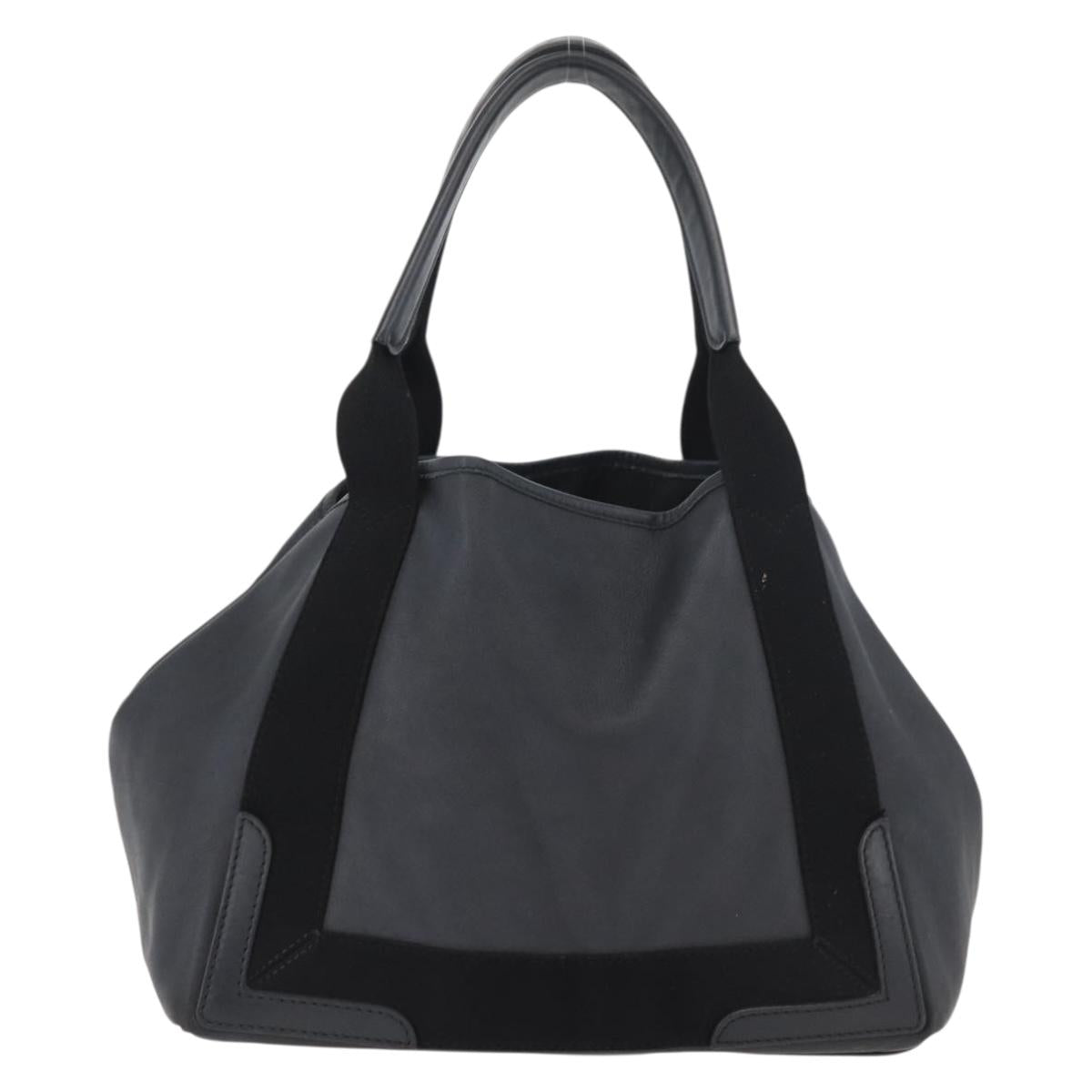 BALENCIAGA Navy Kabas S Tote Bag Leather Black Silver 339933 Auth 180690