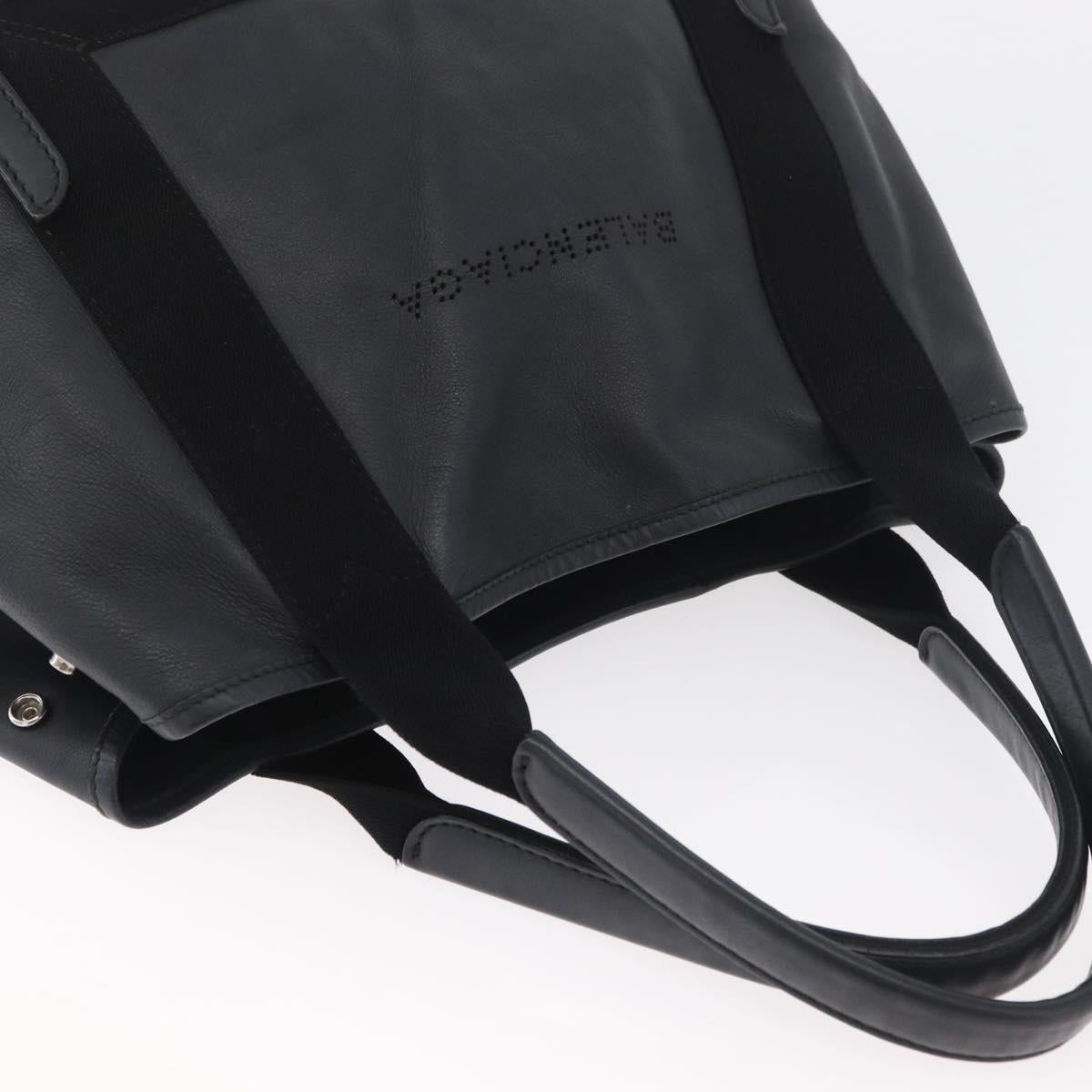 BALENCIAGA Navy Kabas S Tote Bag Leather Black Silver 339933 Auth 180690