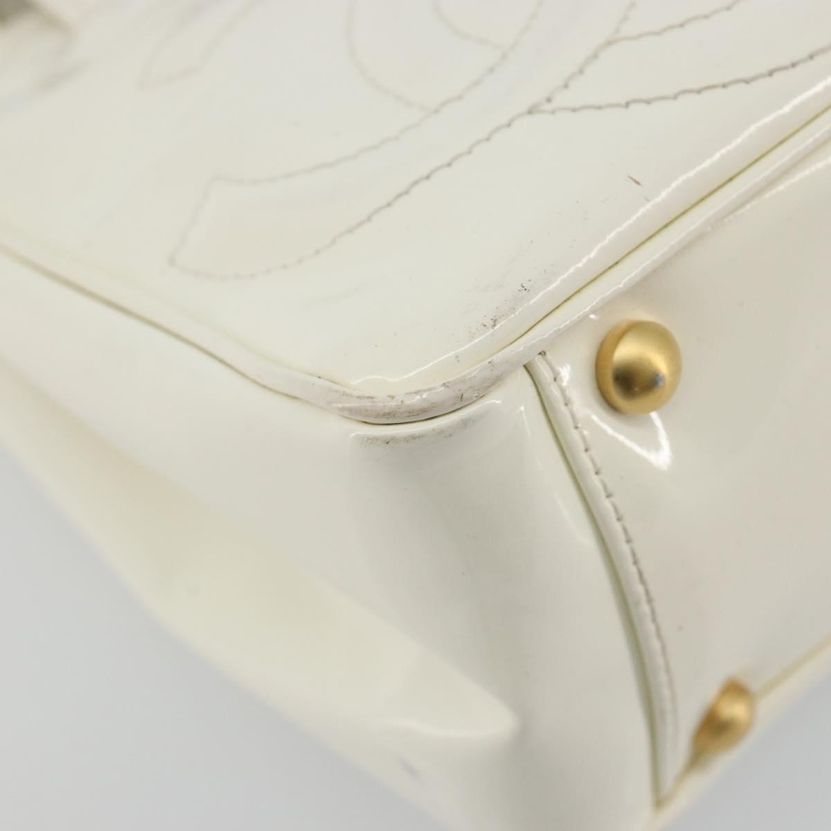 CHANEL Triple Coco Hand Bag Patent leather White CC Auth 180698