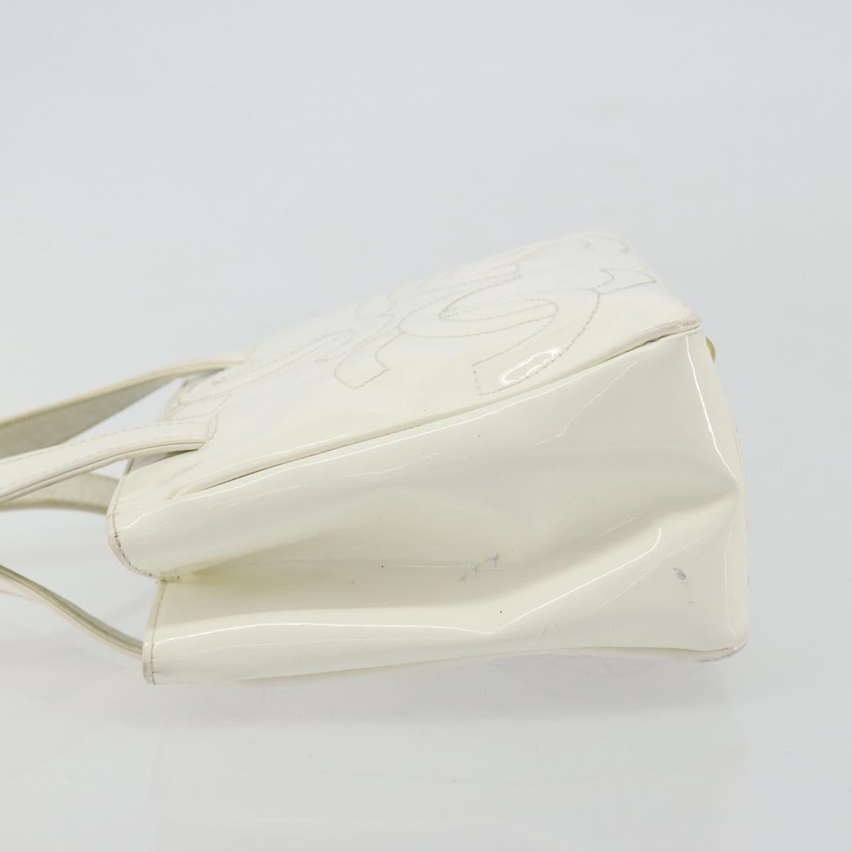 CHANEL Triple Coco Hand Bag Patent leather White CC Auth 180698