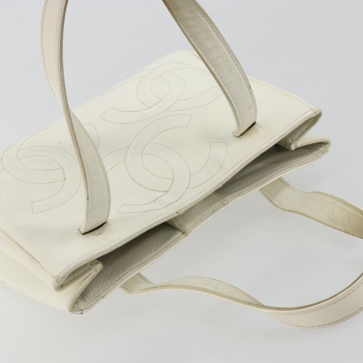 CHANEL Triple Coco Hand Bag Patent leather White CC Auth 180698
