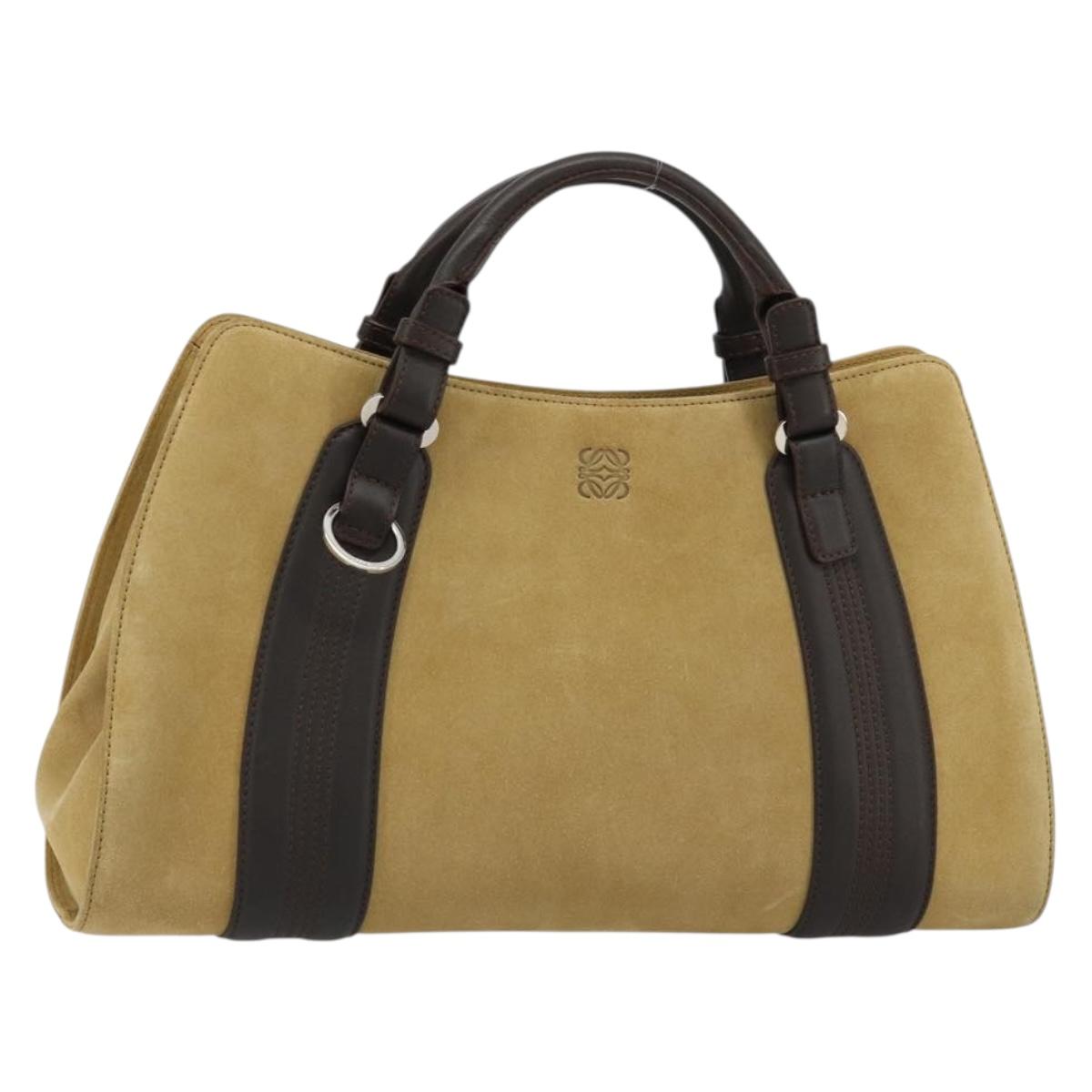 LOEWE Anagram Hand Bag Suede Beige Gold Auth 180719A