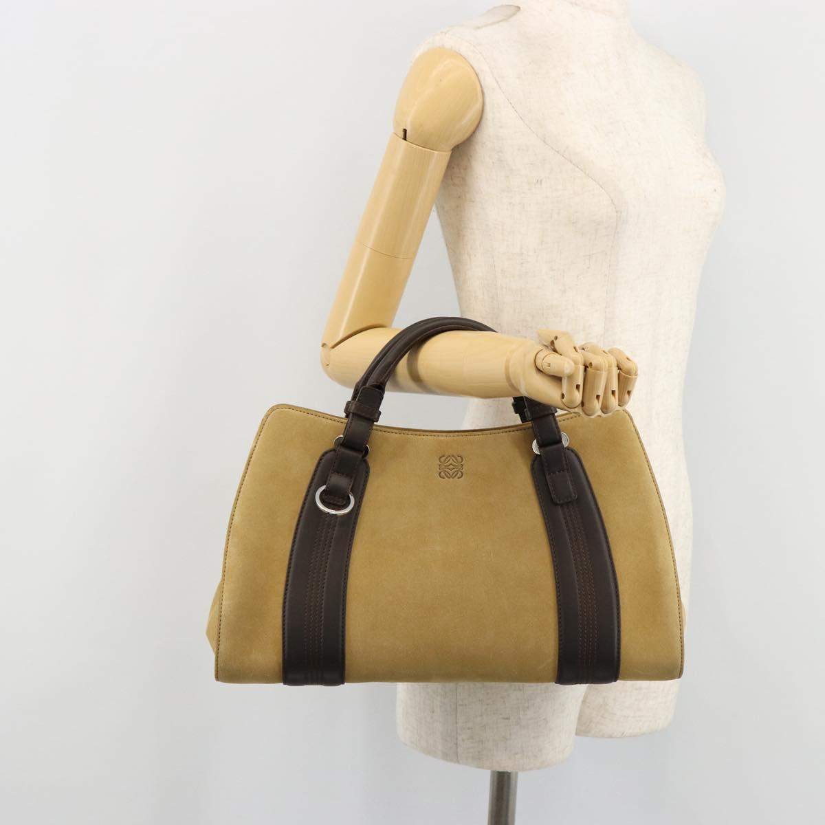 LOEWE Anagram Hand Bag Suede Beige Gold Auth 180719A