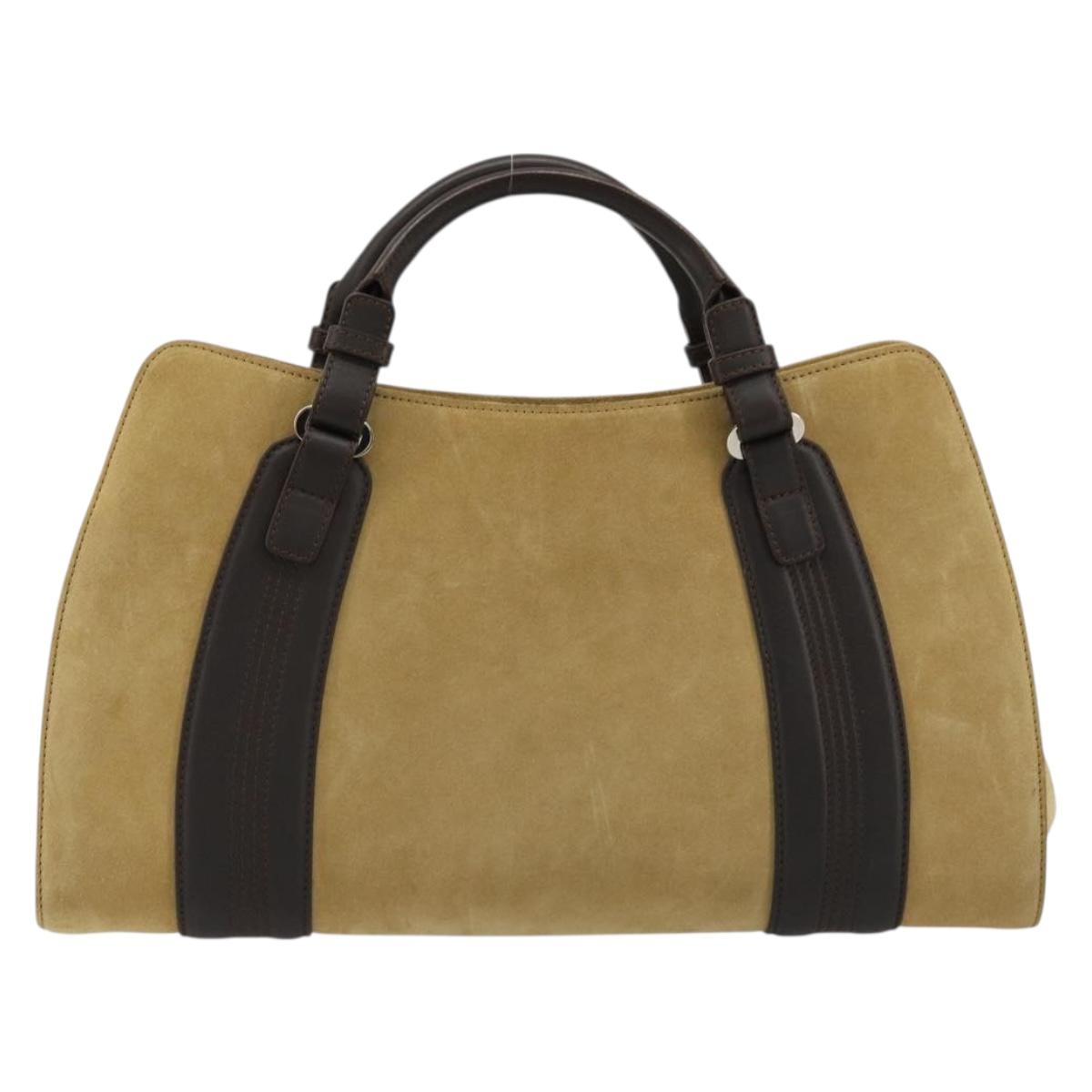 LOEWE Anagram Hand Bag Suede Beige Gold Auth 180719A