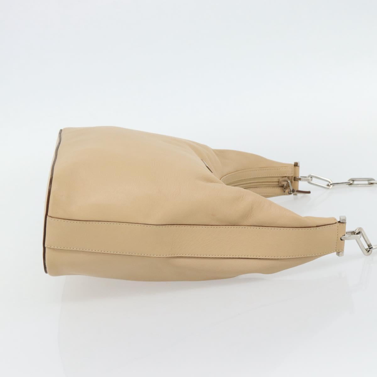 GUCCI Chain Shoulder Bag Leather Beige Silver Auth 180723