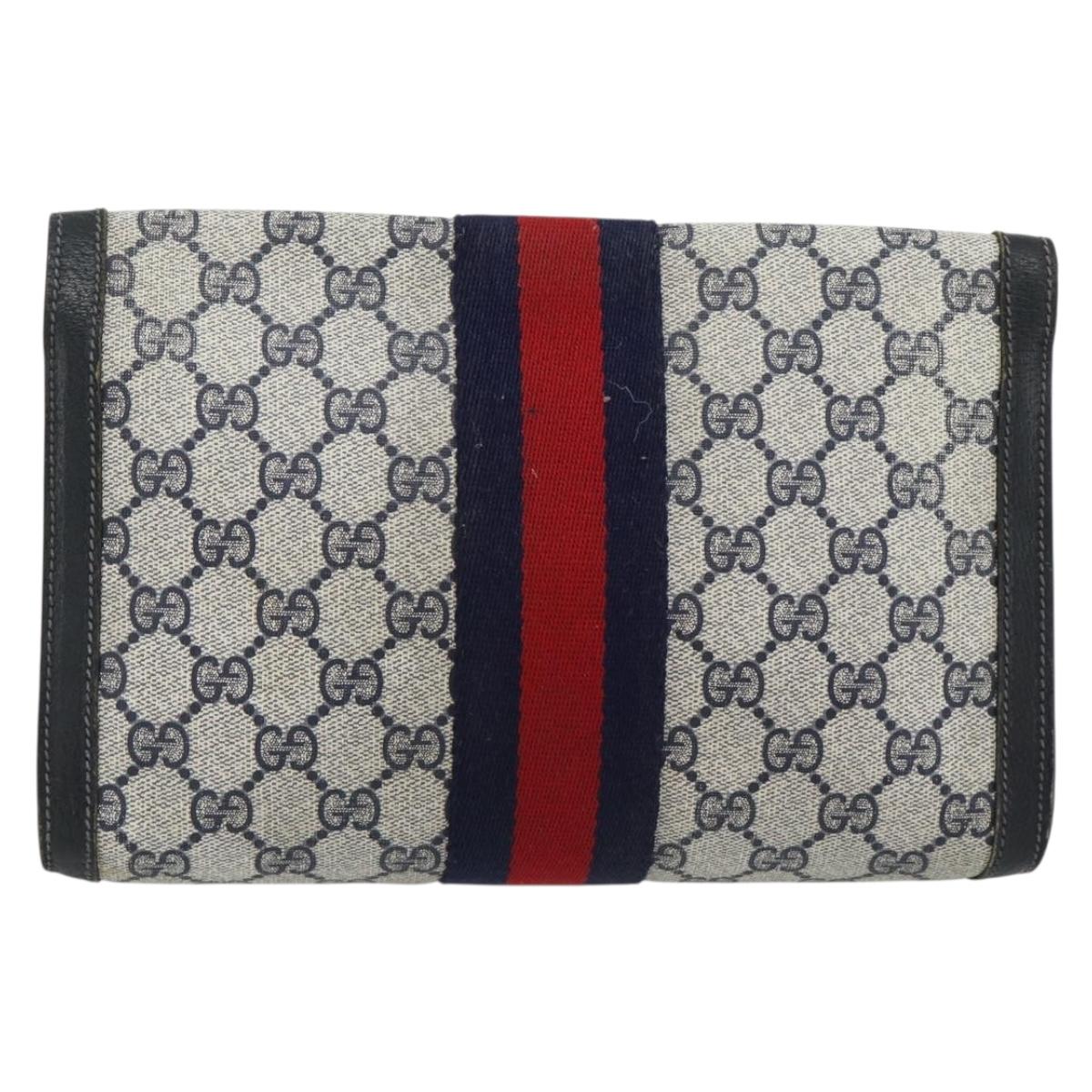 GUCCI GG Supreme Sherry Line Clutch Bag PVC Navy Red 89 01 006 Auth 180726
