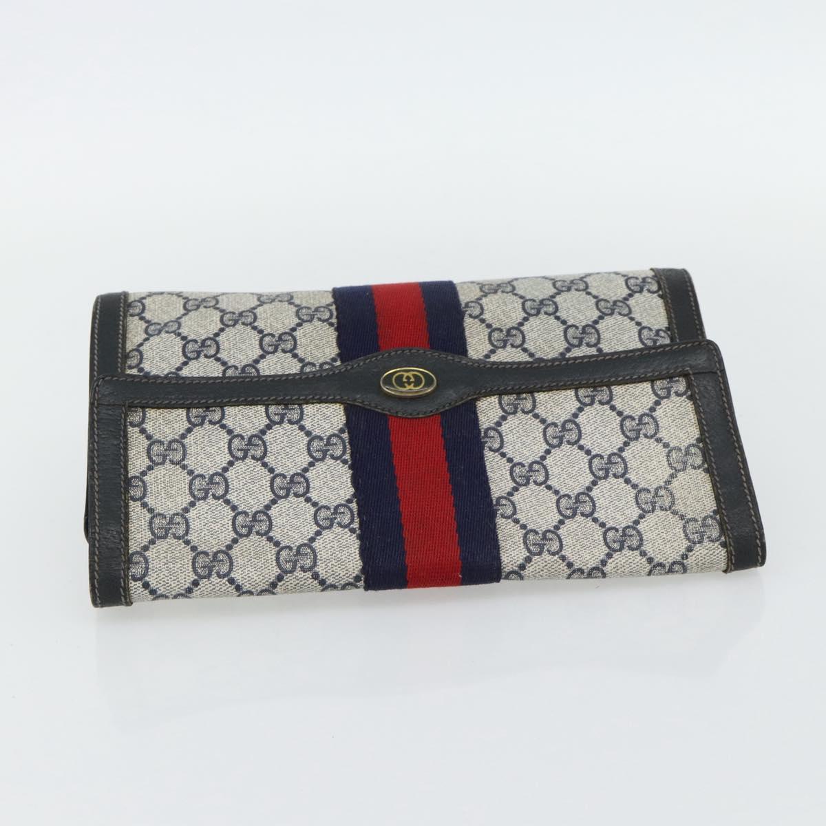 GUCCI GG Supreme Sherry Line Clutch Bag PVC Navy Red 89 01 006 Auth 180726