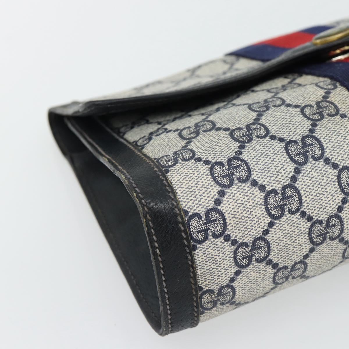GUCCI GG Supreme Sherry Line Clutch Bag PVC Navy Red 89 01 006 Auth 180726