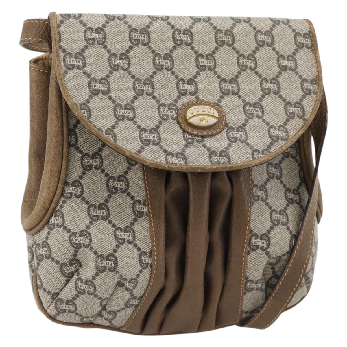 GUCCI GG Plus Supreme Shoulder Bag PVC Beige Gold Auth 180728