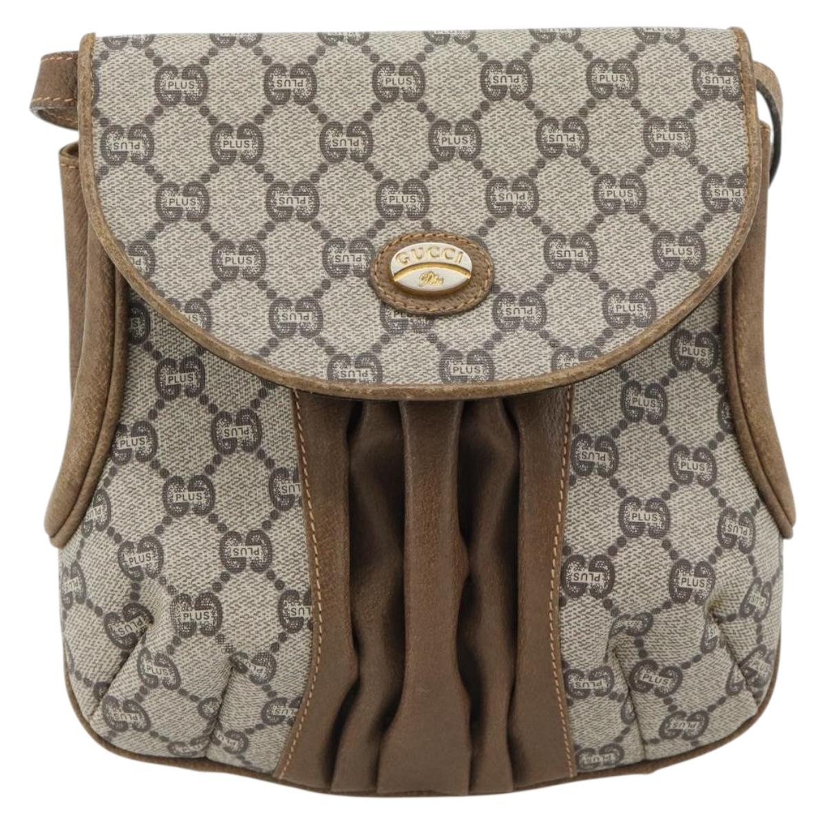 GUCCI GG Plus Supreme Shoulder Bag PVC Beige Gold Auth 180728