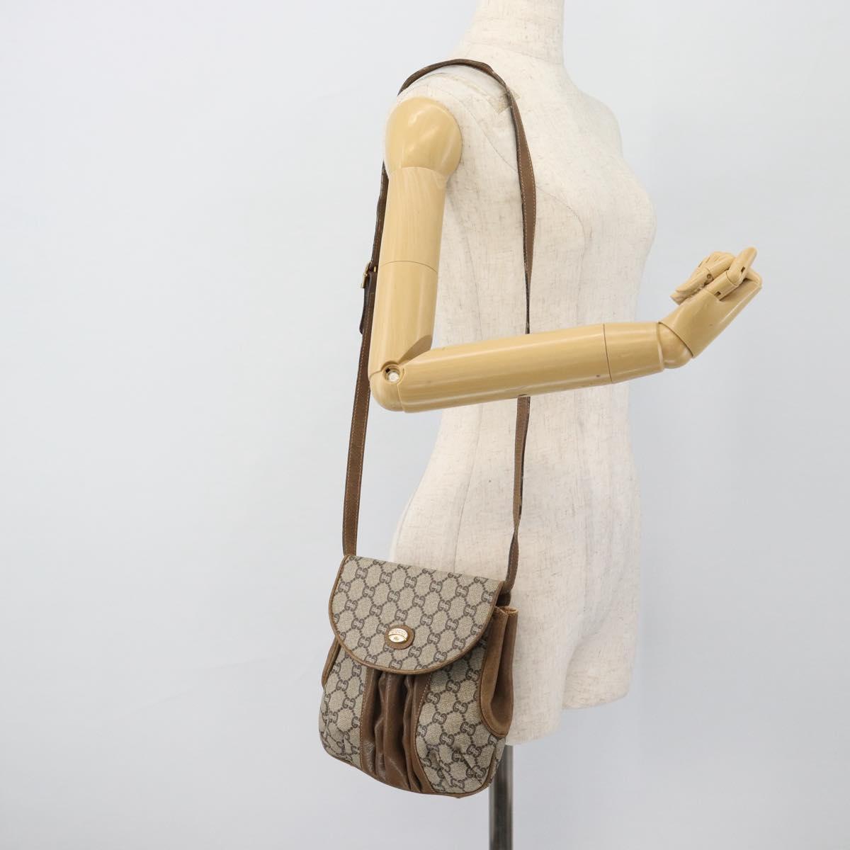 GUCCI GG Plus Supreme Shoulder Bag PVC Beige Gold Auth 180728