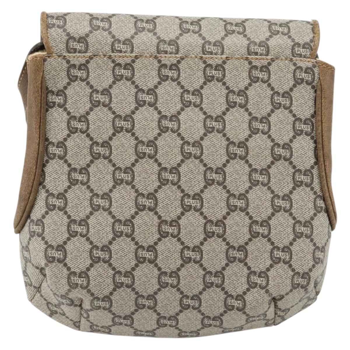 GUCCI GG Plus Supreme Shoulder Bag PVC Beige Gold Auth 180728