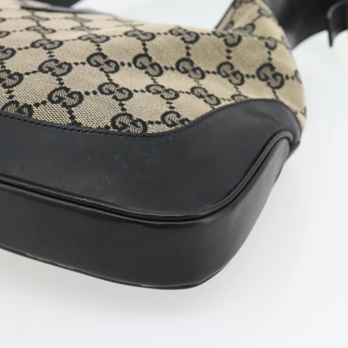 GUCCI GG Canvas Jackie Shoulder Bag Black Gold beige 001 3306 Auth 180735A