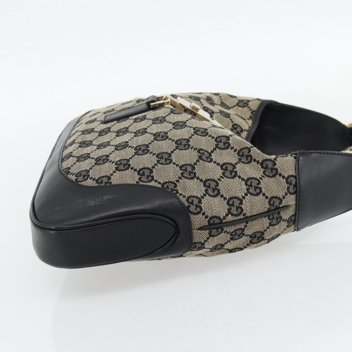 GUCCI GG Canvas Jackie Shoulder Bag Black Gold beige 001 3306 Auth 180735A