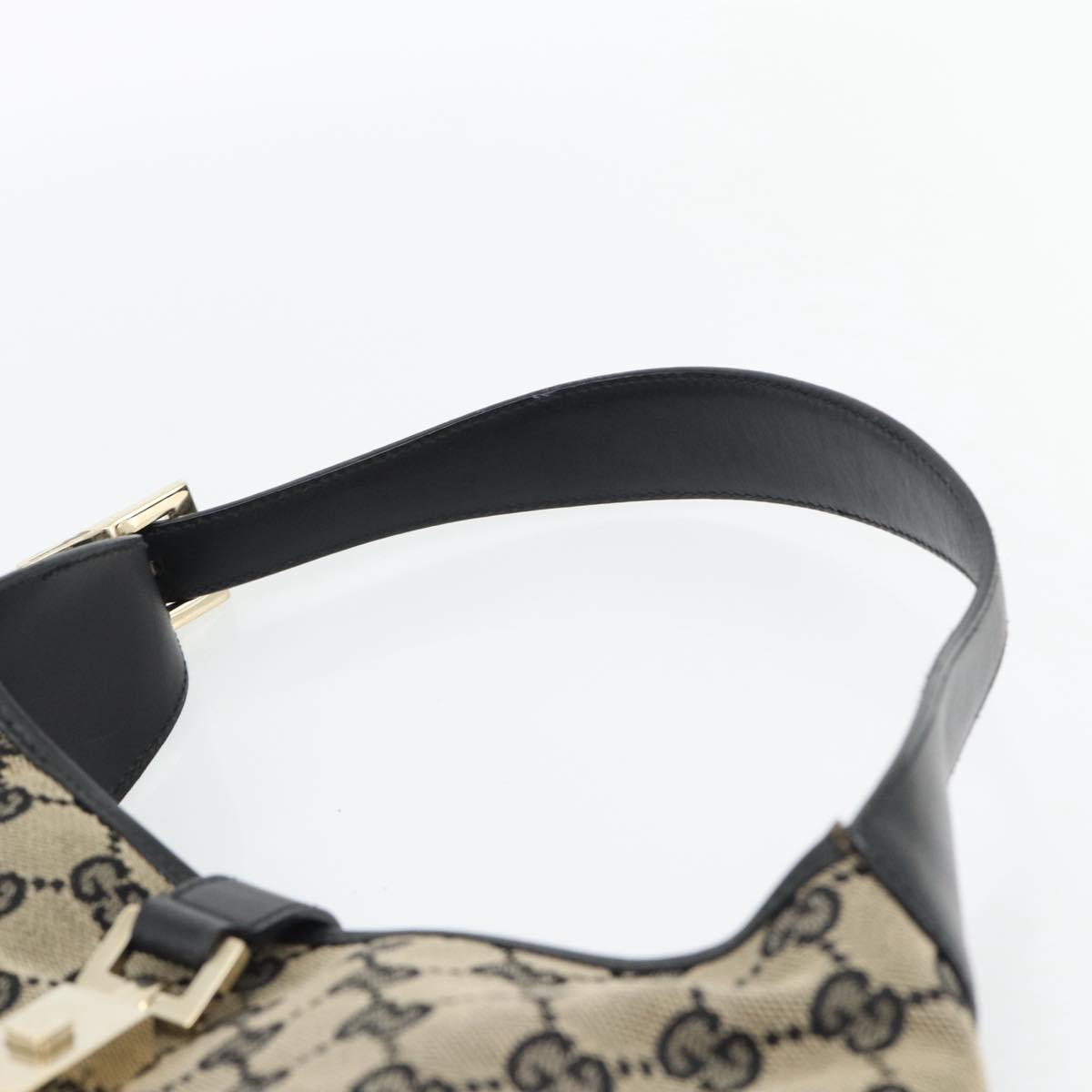 GUCCI GG Canvas Jackie Shoulder Bag Black Gold beige 001 3306 Auth 180735A