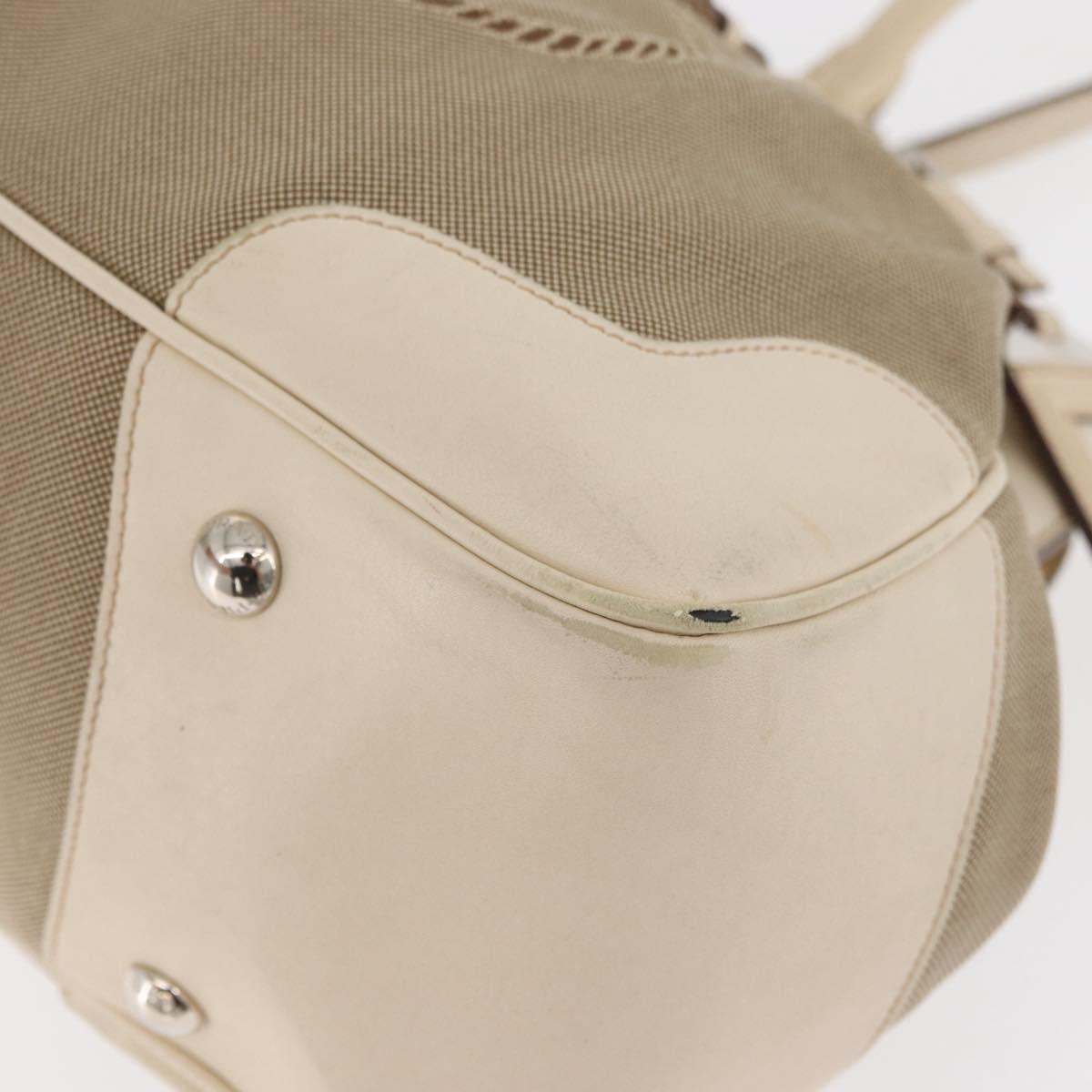 PRADA Hand Bag Jacquard Beige Silver Auth 180750