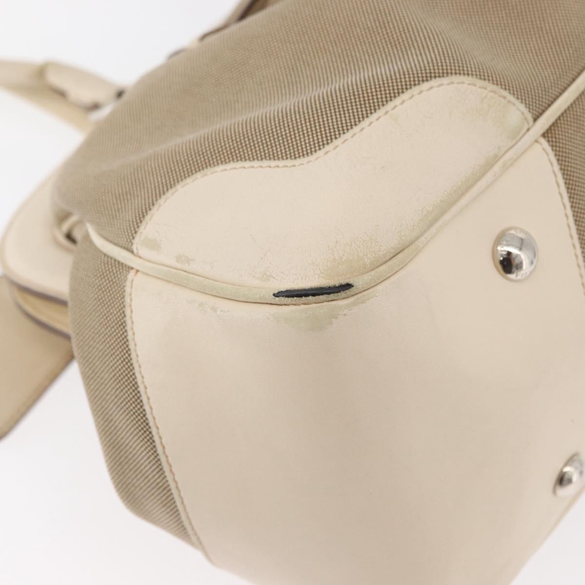 PRADA Hand Bag Jacquard Beige Silver Auth 180750