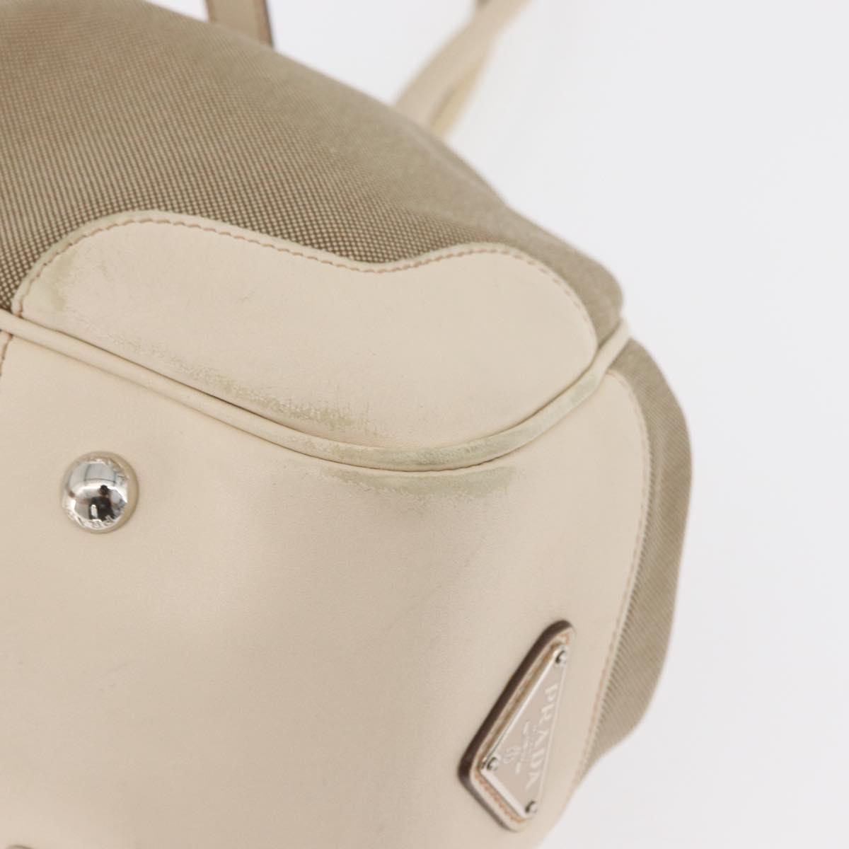 PRADA Hand Bag Jacquard Beige Silver Auth 180750