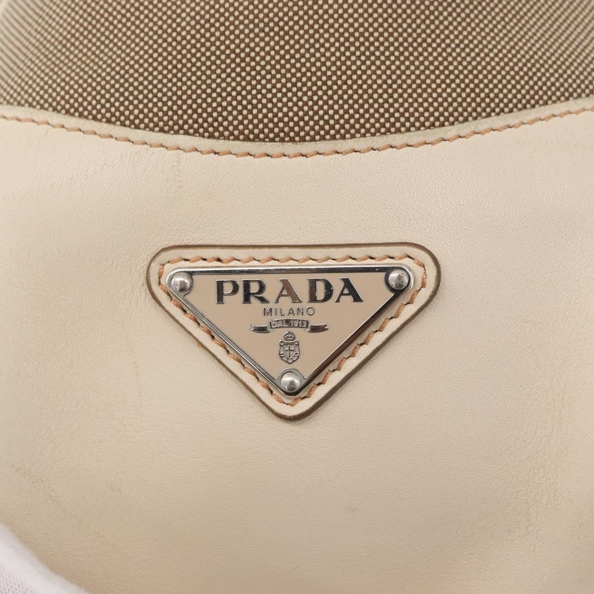 PRADA Hand Bag Jacquard Beige Silver Auth 180750
