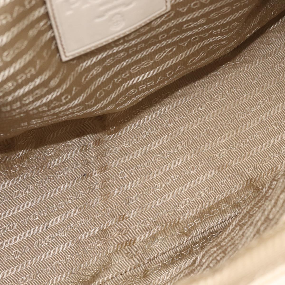 PRADA Hand Bag Jacquard Beige Silver Auth 180750