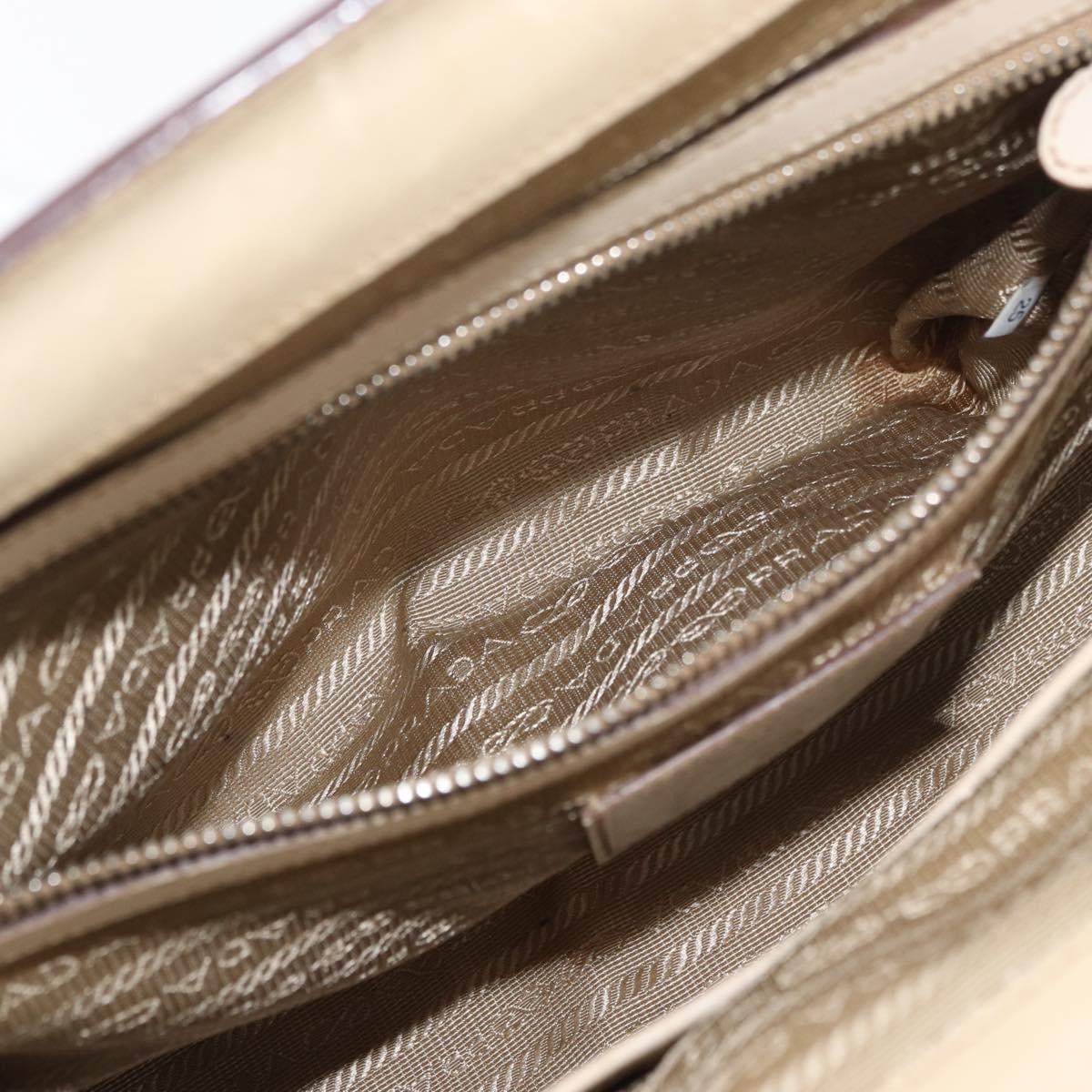 PRADA Hand Bag Jacquard Beige Silver Auth 180750