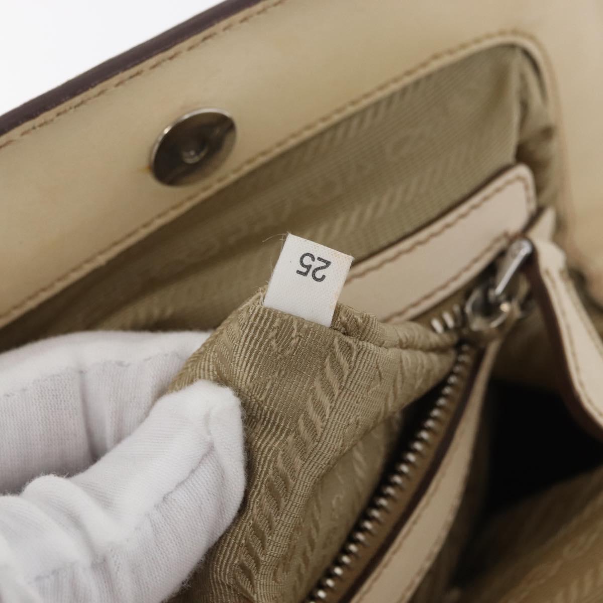 PRADA Hand Bag Jacquard Beige Silver Auth 180750