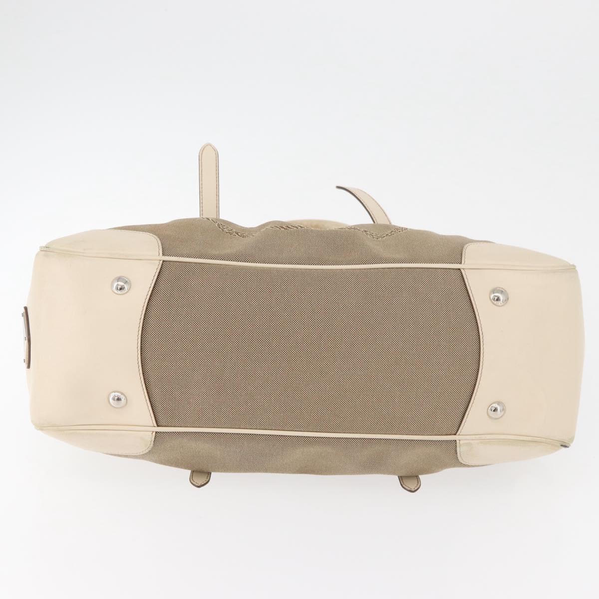 PRADA Hand Bag Jacquard Beige Silver Auth 180750