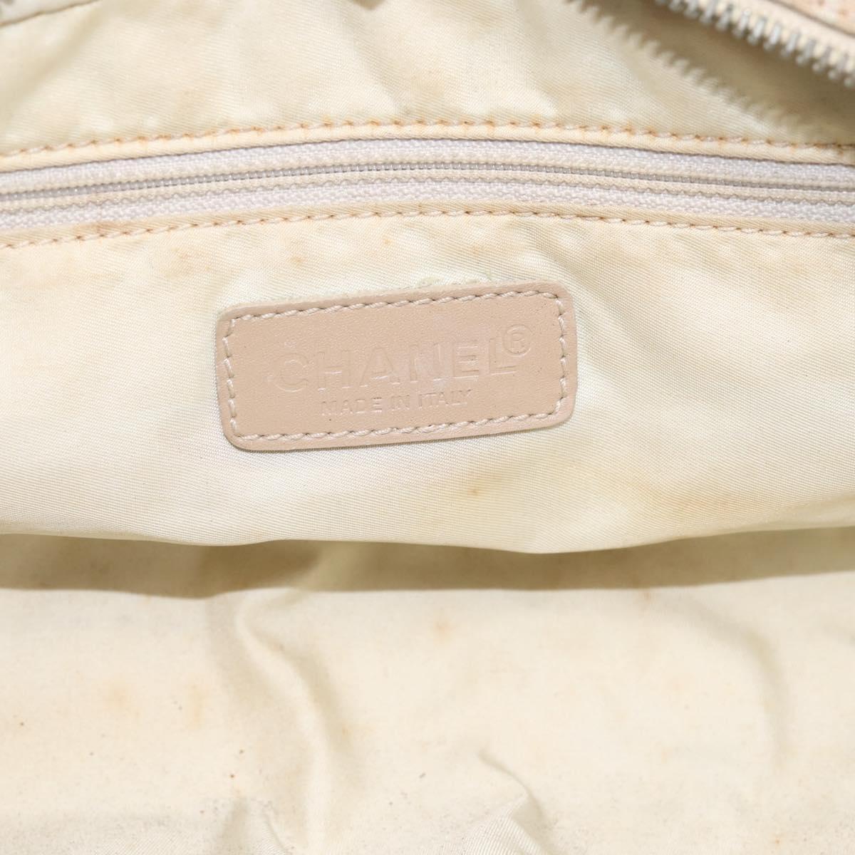 CHANEL New Travel Line Hand Bag Nylon Beige Silver CC Auth 180753
