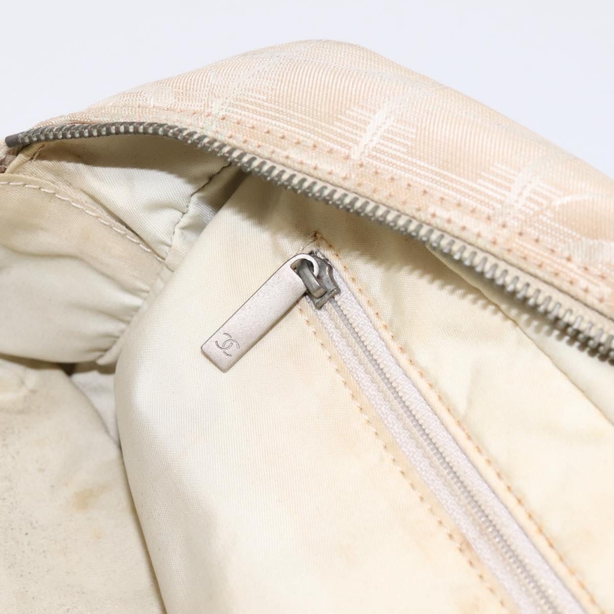 CHANEL New Travel Line Hand Bag Nylon Beige Silver CC Auth 180753