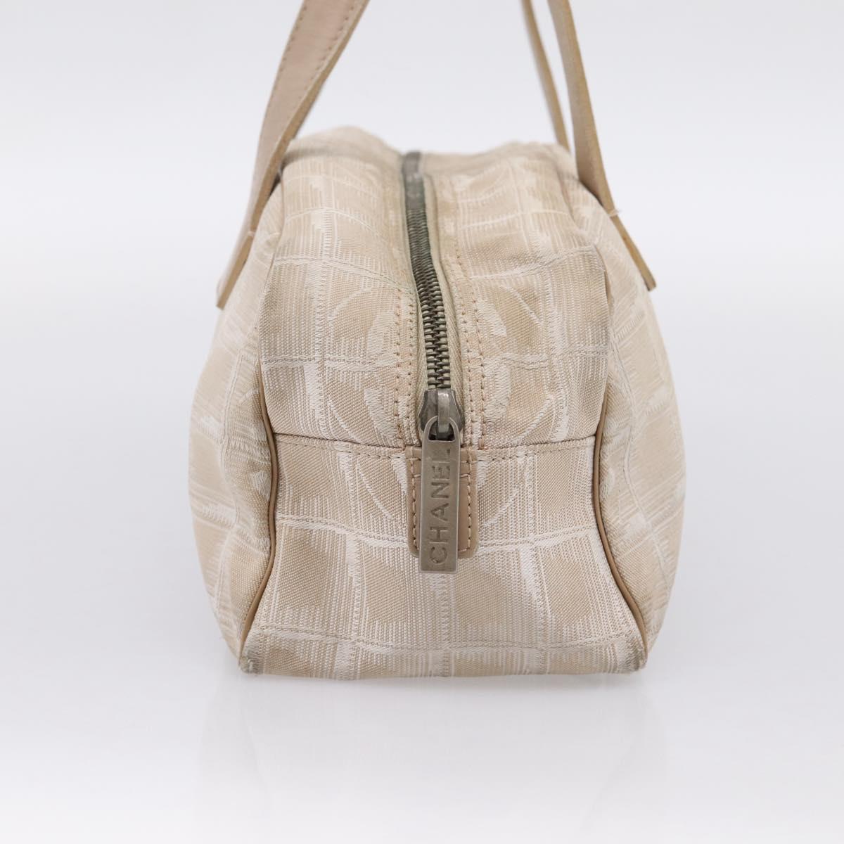 CHANEL New Travel Line Hand Bag Nylon Beige Silver CC Auth 180753