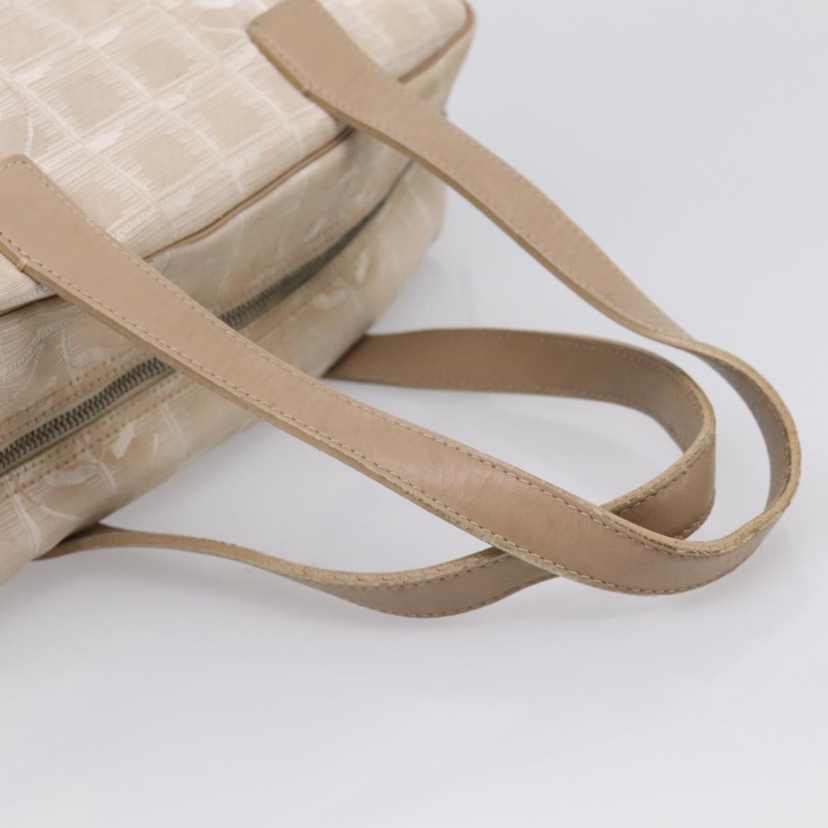 CHANEL New Travel Line Hand Bag Nylon Beige Silver CC Auth 180753