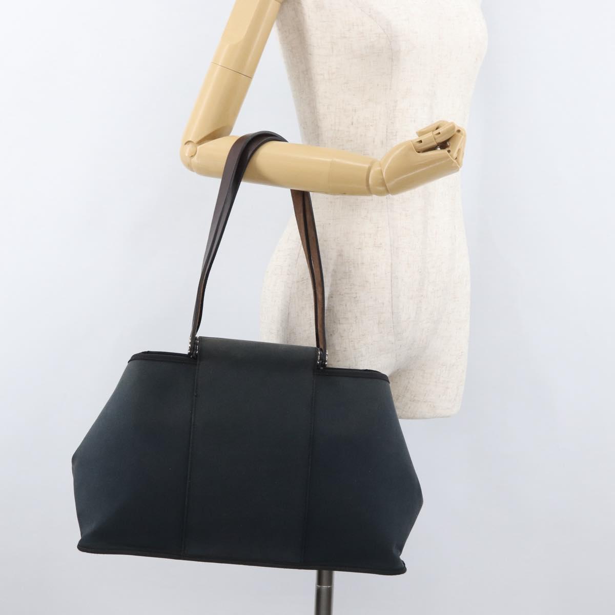 HERMES Cabak Elan Hand Bag Canvas Silver Navy Auth 180754