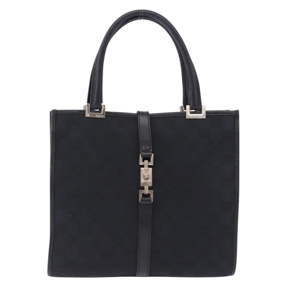 GUCCI GG Canvas Jackie Hand Bag Black Gold 002 1065 Auth 180760
