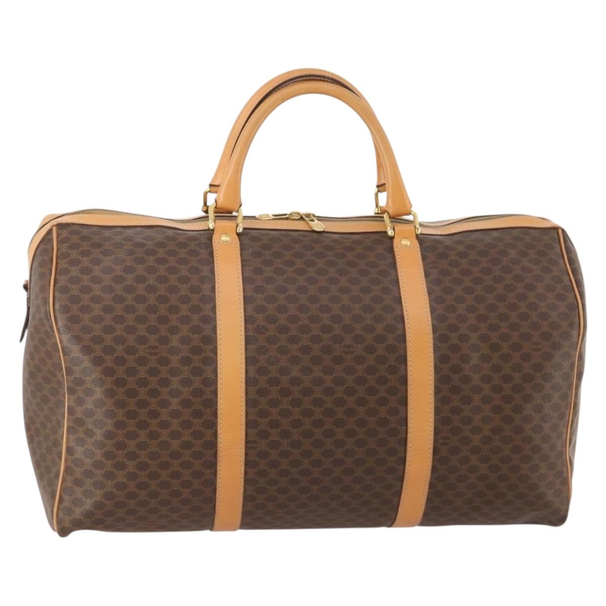 CELINE Macadam Canvas Boston Bag PVC Leather Brown Gold Auth 180777A