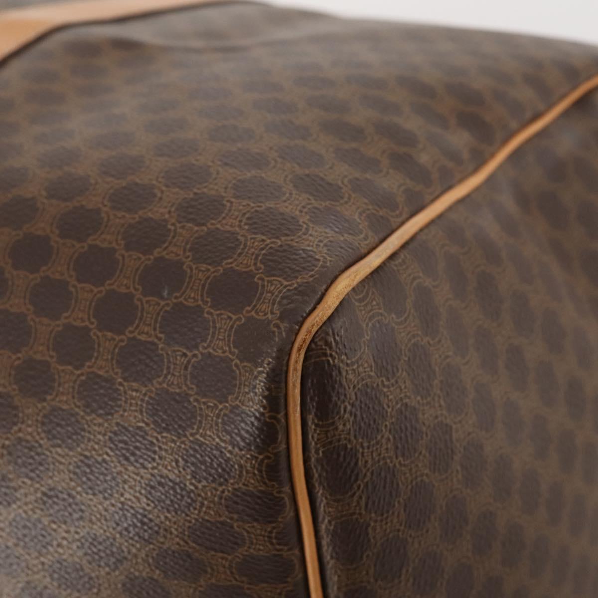 CELINE Macadam Canvas Boston Bag PVC Leather Brown Gold Auth 180777A