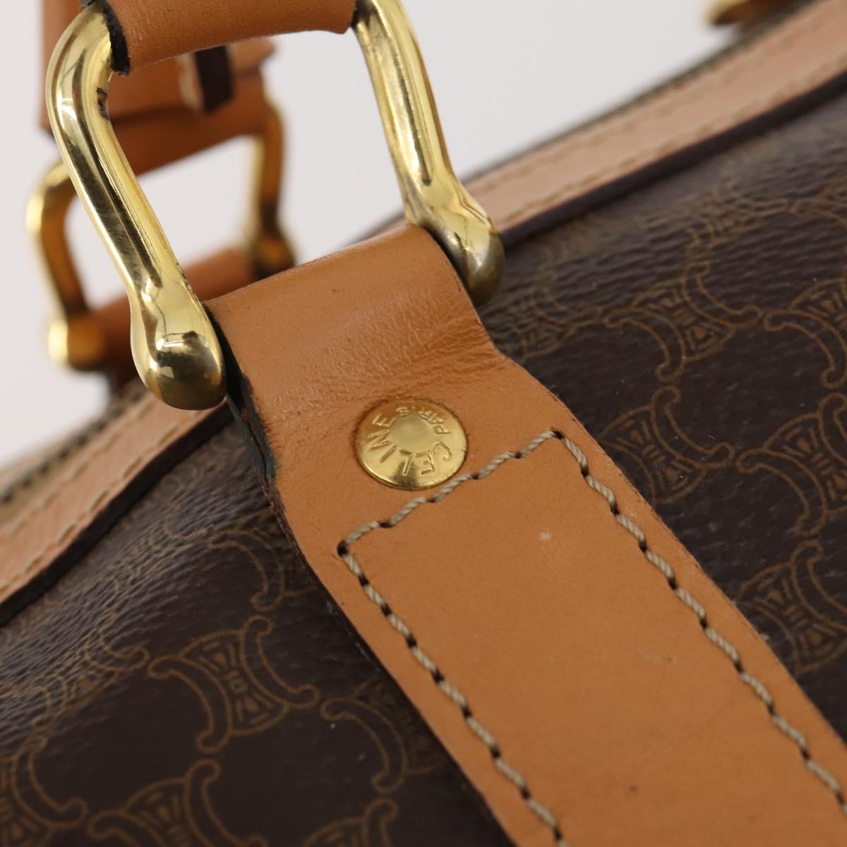 CELINE Macadam Canvas Boston Bag PVC Leather Brown Gold Auth 180777A