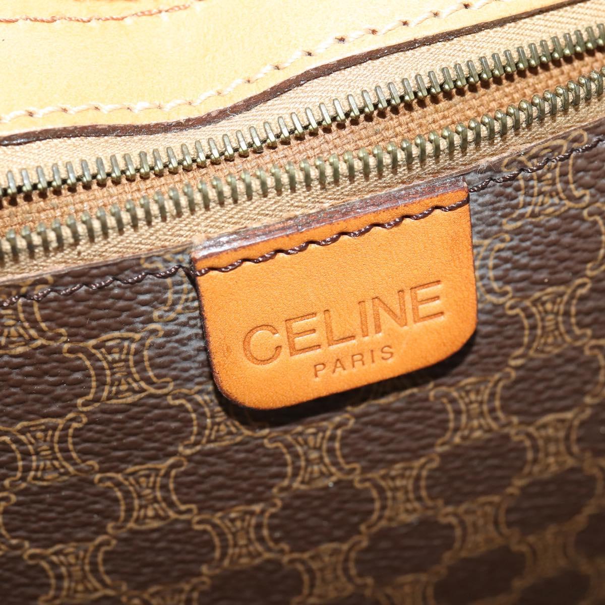 CELINE Macadam Canvas Boston Bag PVC Leather Brown Gold Auth 180777A