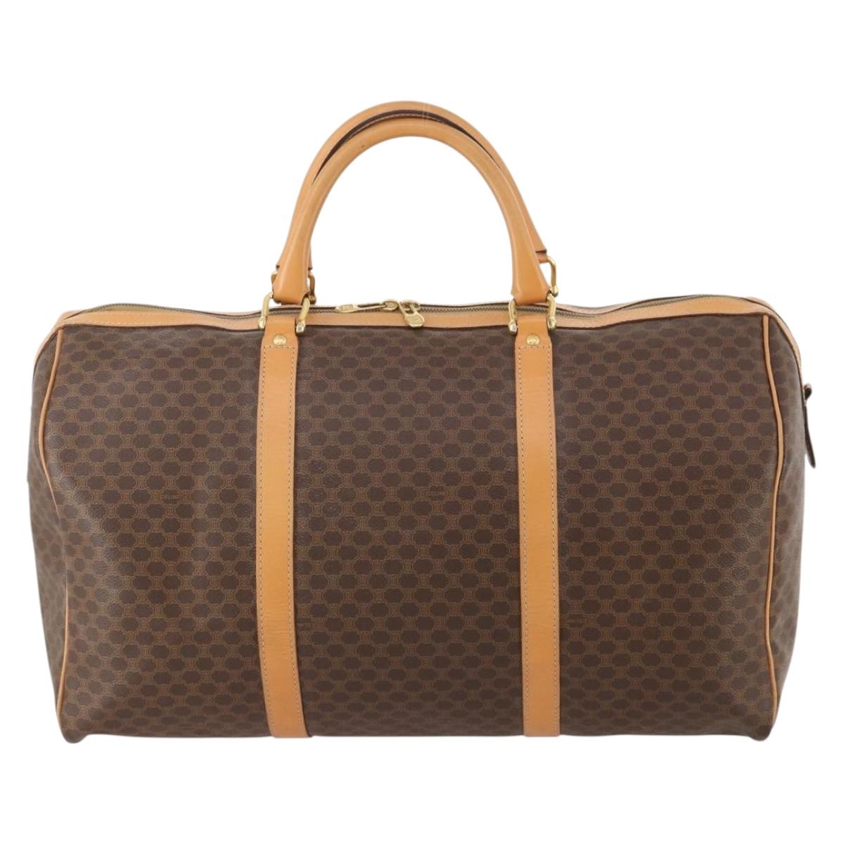 CELINE Macadam Canvas Boston Bag PVC Leather Brown Gold Auth 180777A
