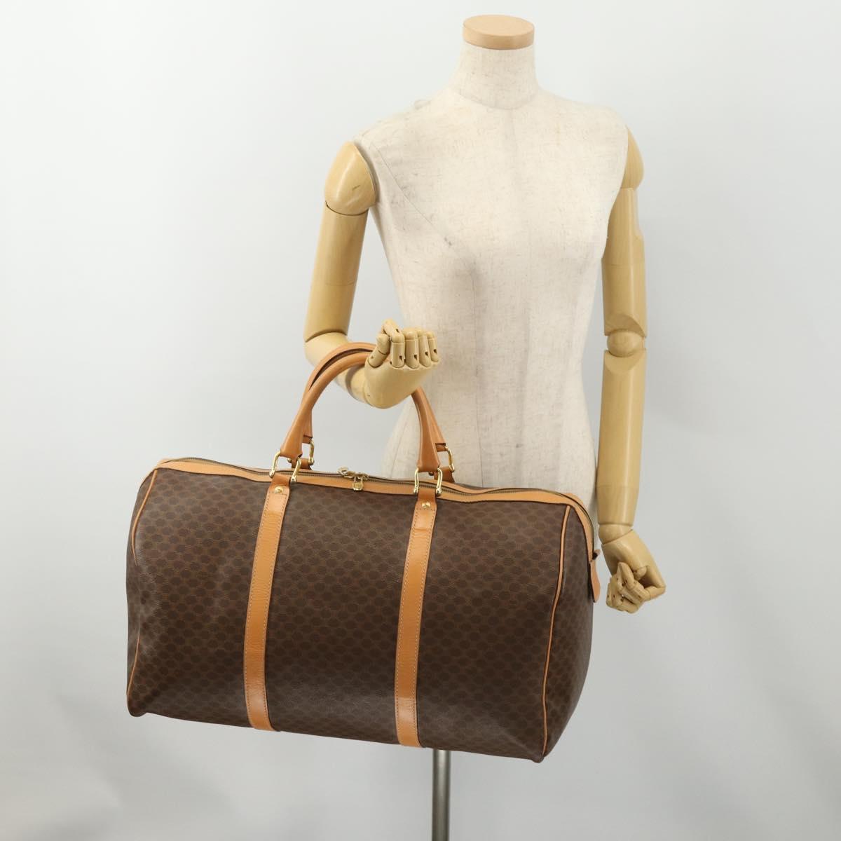 CELINE Macadam Canvas Boston Bag PVC Leather Brown Gold Auth 180777A