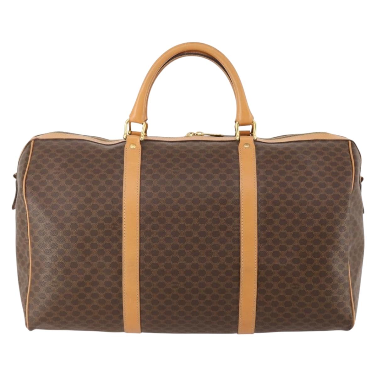 CELINE Macadam Canvas Boston Bag PVC Leather Brown Gold Auth 180777A