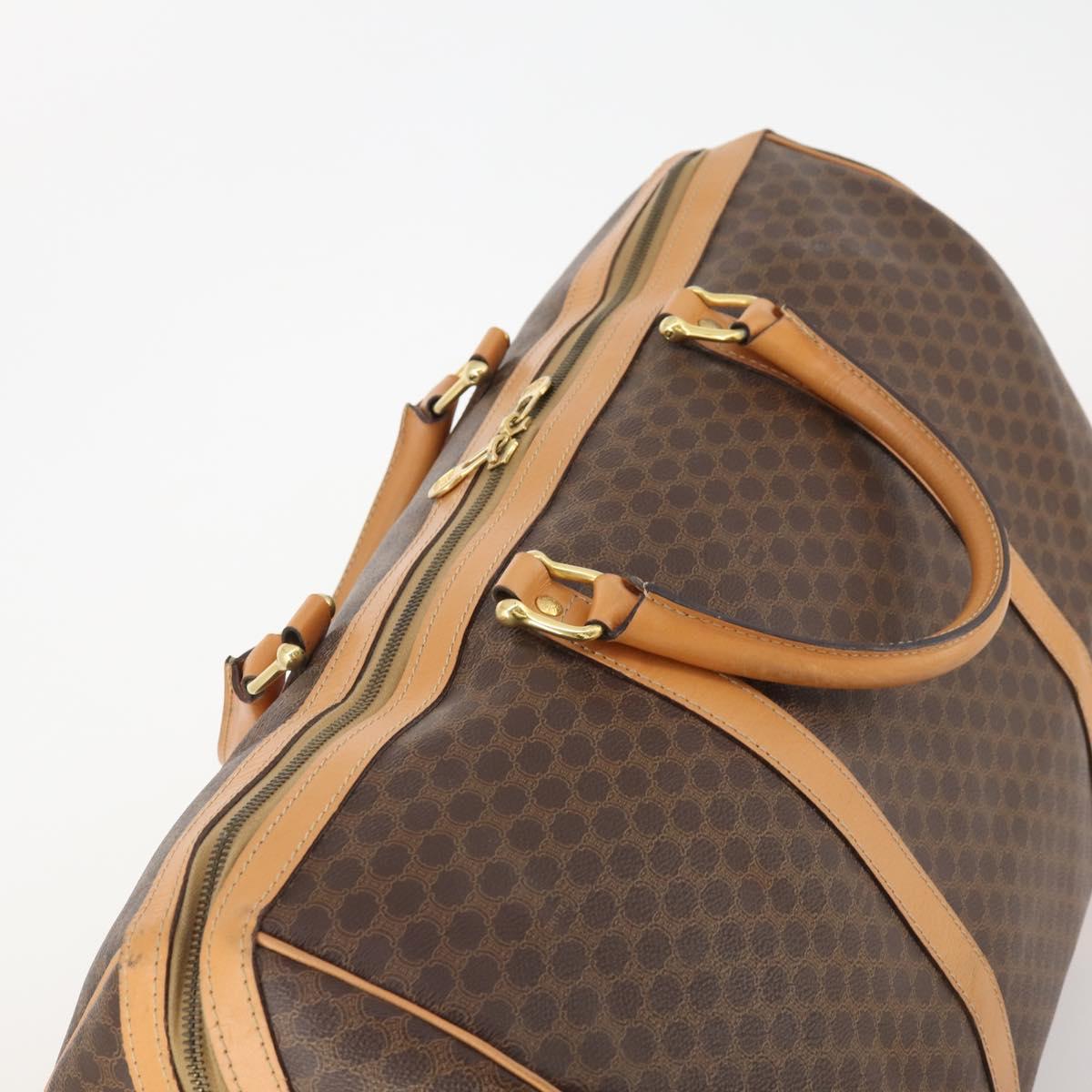 CELINE Macadam Canvas Boston Bag PVC Leather Brown Gold Auth 180777A