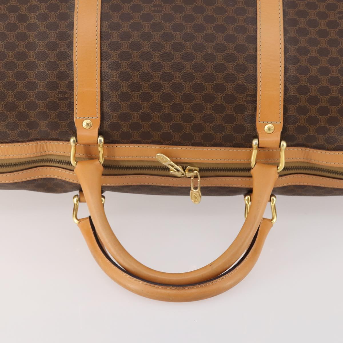 CELINE Macadam Canvas Boston Bag PVC Leather Brown Gold Auth 180777A