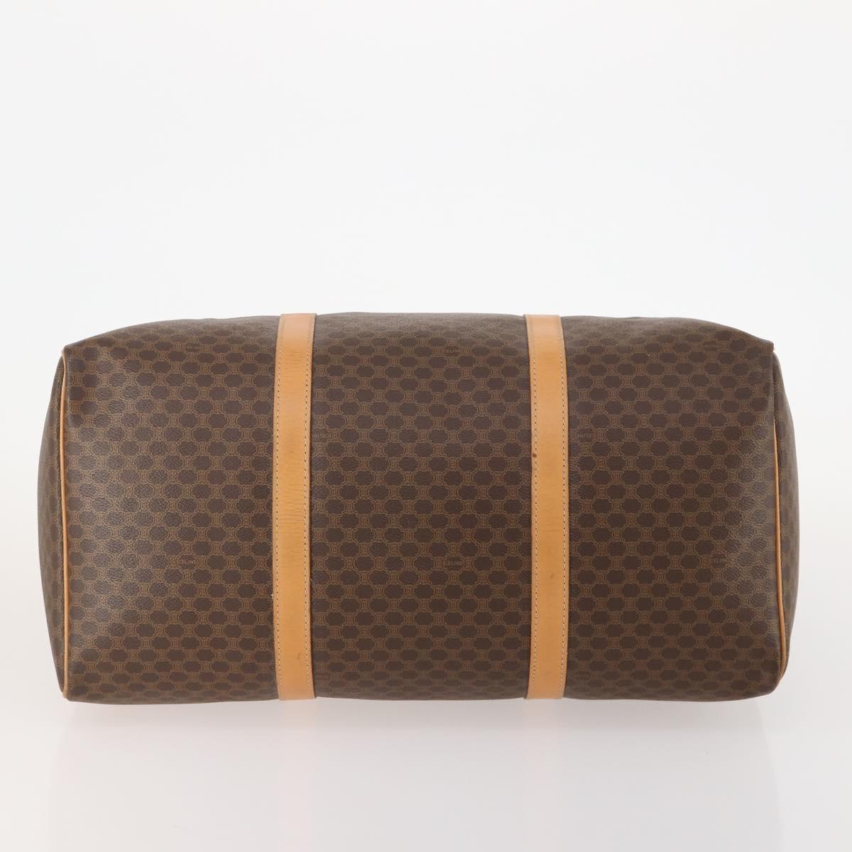 CELINE Macadam Canvas Boston Bag PVC Leather Brown Gold Auth 180777A