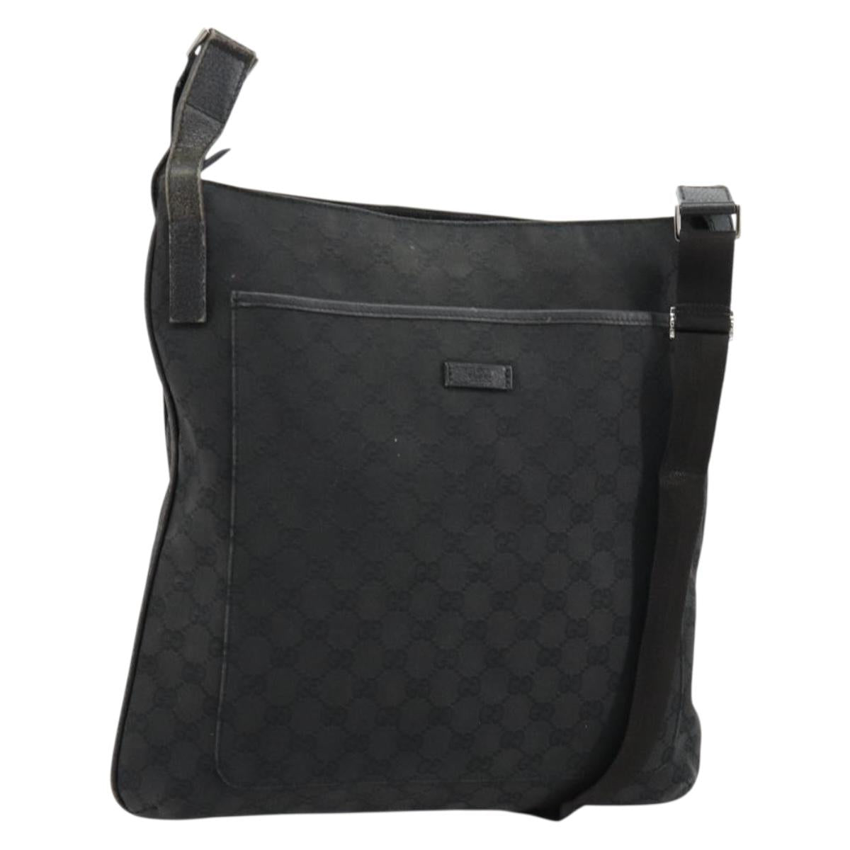 GUCCI GG Canvas Shoulder Bag Black Silver 122791 Auth 180778
