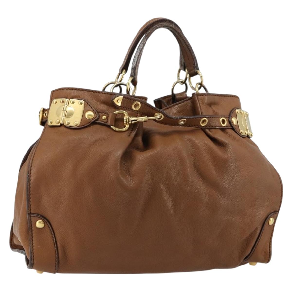 Miu Miu Hand Bag Leather Brown Gold Auth 180781A