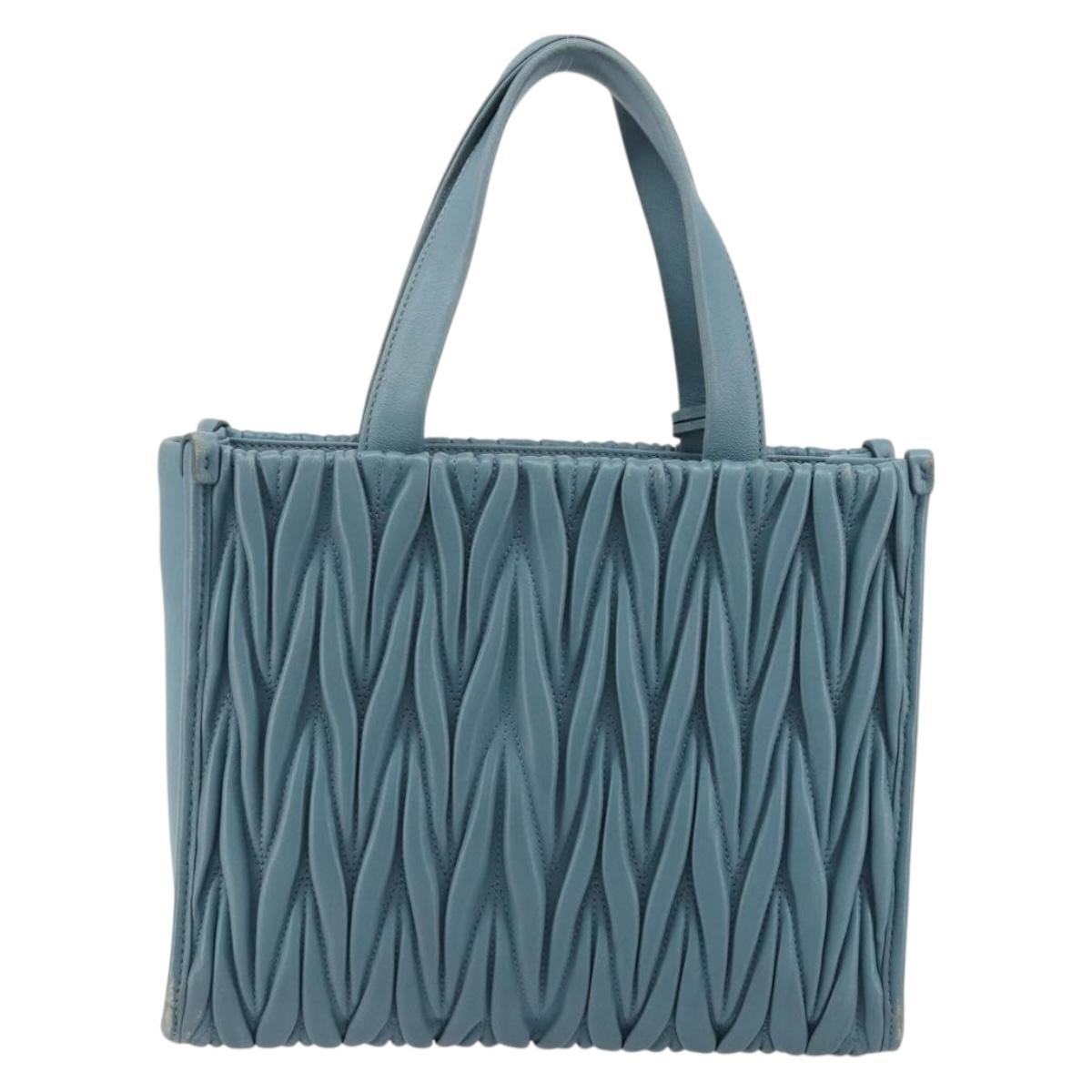 Miu Miu Hand Bag Leather Blue Gold Auth 180783A